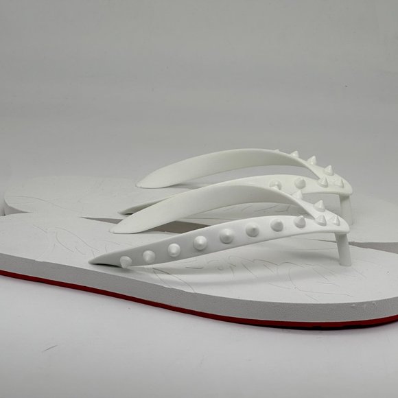 Christian Louboutin LOUBI Spikes Studded Flip Flop Flat Rubber Sandal Shoes - Picture 7 of 12